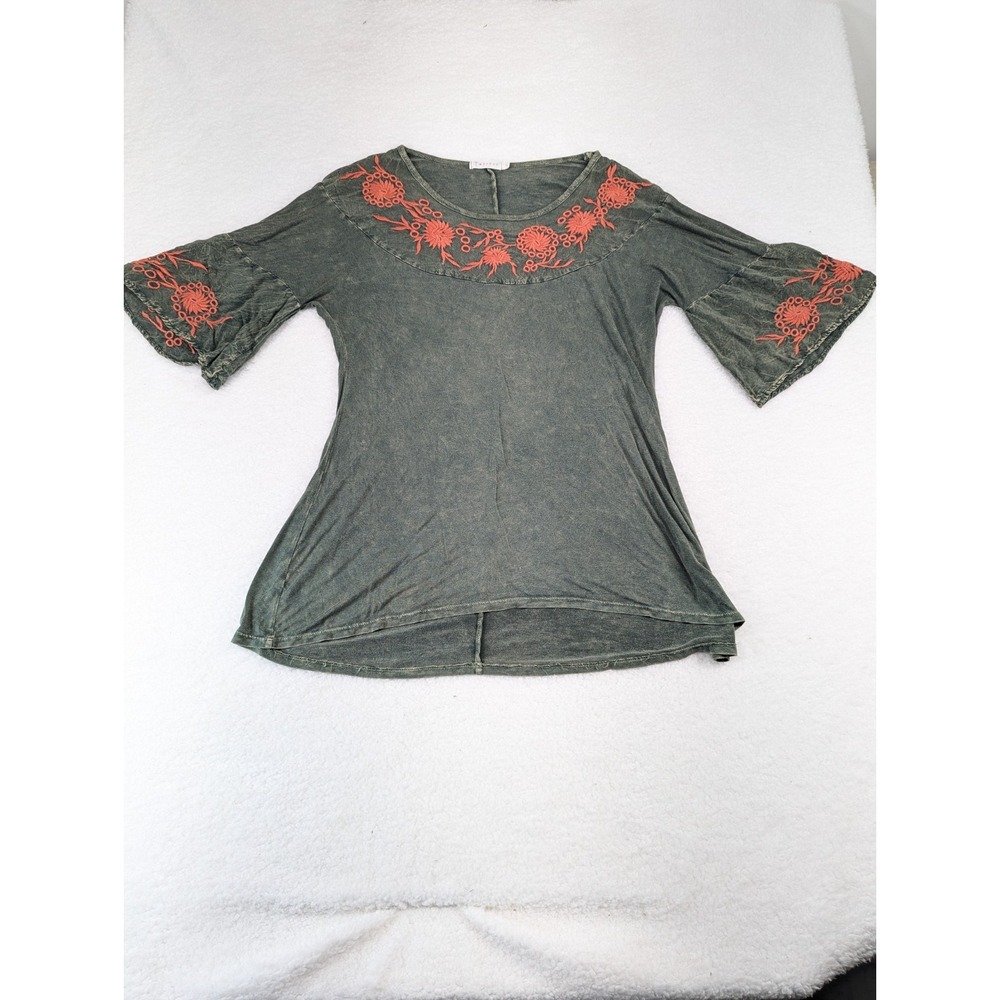T Party Women's Boho Floral Embroidered Off Shoulder Peasant Tunic‎ Blouse L